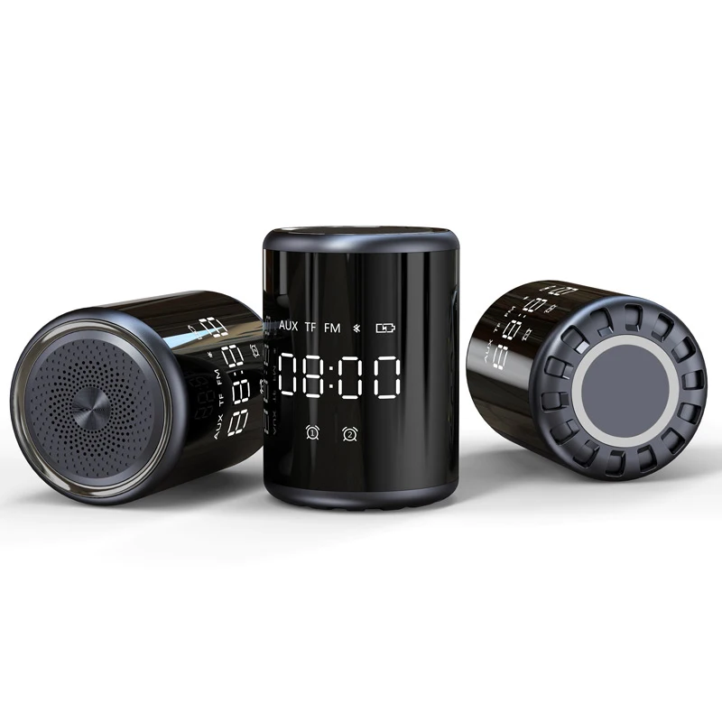 A18 Mini Wireless Speaker LED ABC+PVC Mirror Technology Display Alarm Clock Support AUX TF Blue Tooth 5.0 Music Player  Speaker