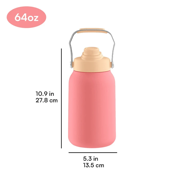 Large Capacity Stainless Steel 64oz Water Jug Half Gallon Insulated Thermos Gym Sport Water Bottles with Metal Handle