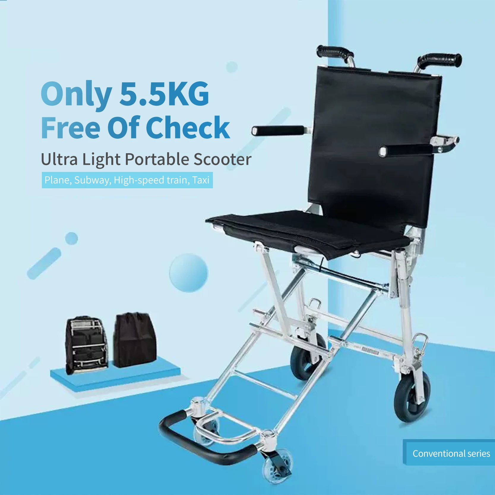 Ultralight Wheelchair Folding Aircraft wheelchair aviation wheelchair Hospital walker rollator easy transportation