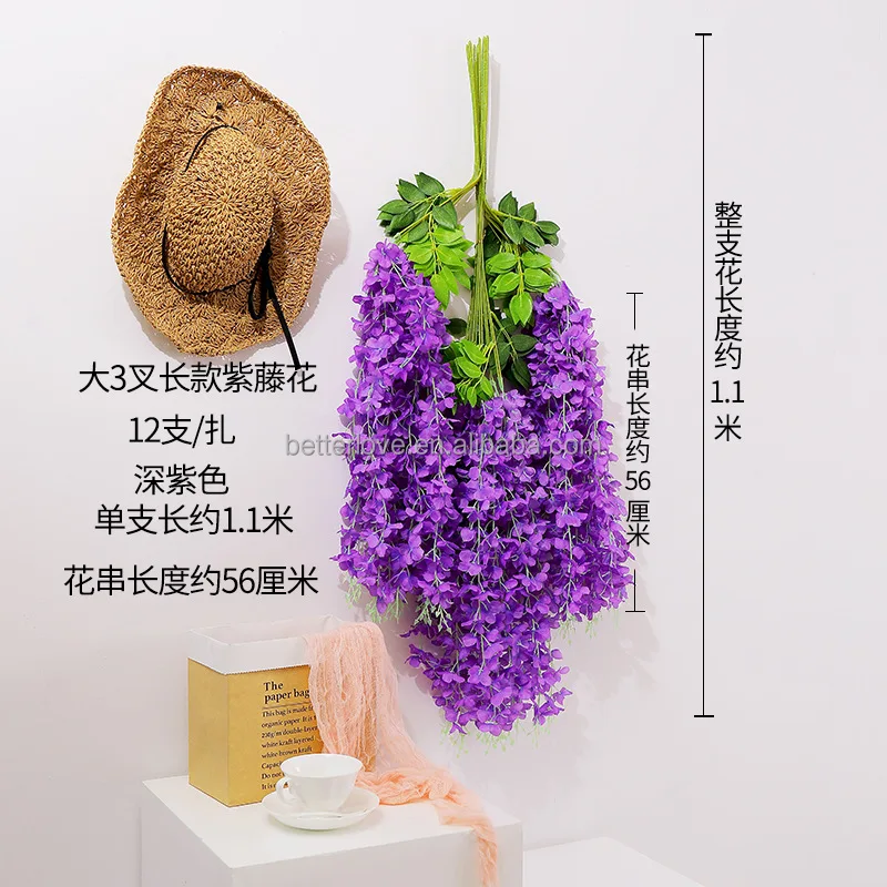 Purple Jual Bunga Chandelier Wisteria Garland Hanging Rattan Artificial Flowers for Wedding & Christmas Graduation Decorations