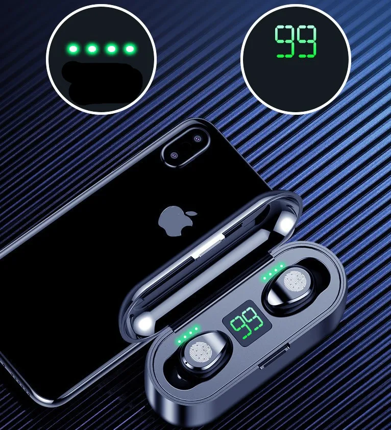 Hot selling MSDS CE sport wireless earbuds with power bank battery display single-ear F9 Earphone & Headphone