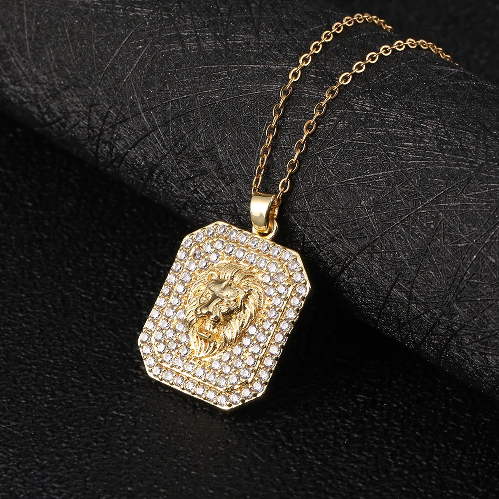 LC20240190 Wholesale fashion women men zircon lion head pendant chain necklace