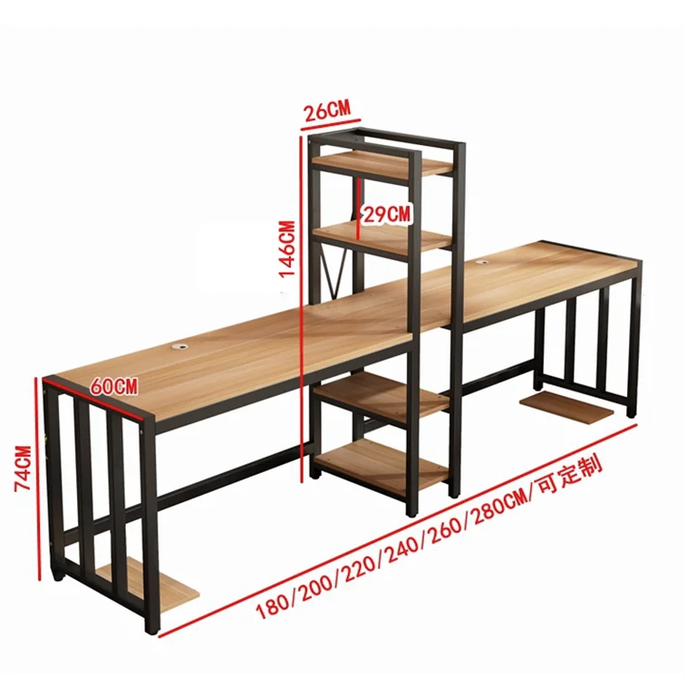 Computer Desk with Storage Racks Bookshelf 2 Person Wooden Gaming  Desk Top Computer Home Office Furniture