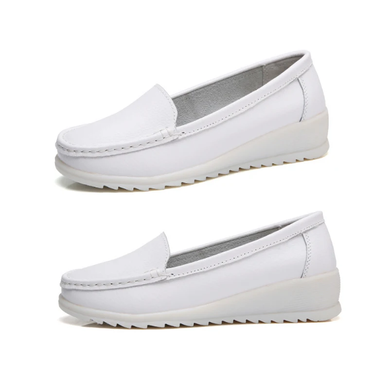 Fashion Hospital Woman Nurses White Soft Wear Shoes Platform Loafers Women Leather Flat White Nursing Shoes