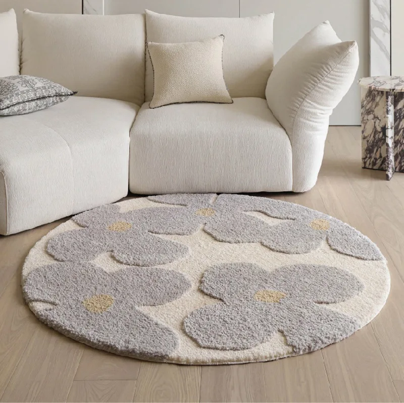 Circular Carpet Living Room Dirt Resistant and Easy to Care Flocking Moss Carpet Living Room Bed Blanket