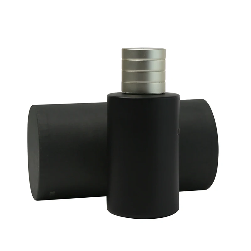 Beautiful Luxury Round Shape 50ml Aluminum Magnetic Cap Matte Oud Oil Opaque Black Empty Spray Perfume Bottles With Black Box