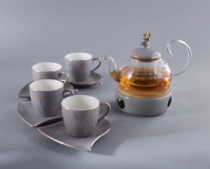 Горячая Распродажа 2020, термостойкий стеклянный чайник, набор из боросиликатного стекла пирекс с s/s фильтром и керамическими чашками