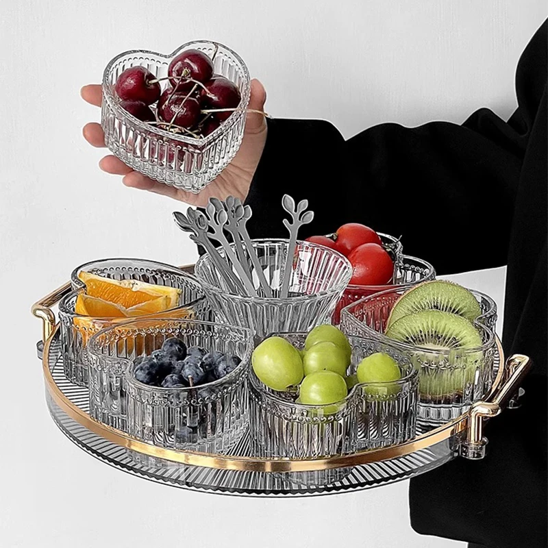 Creative Design Heart Shaped Clear Salad Bowl Glass Crystal Serving Bowl Fruit Plate Set
