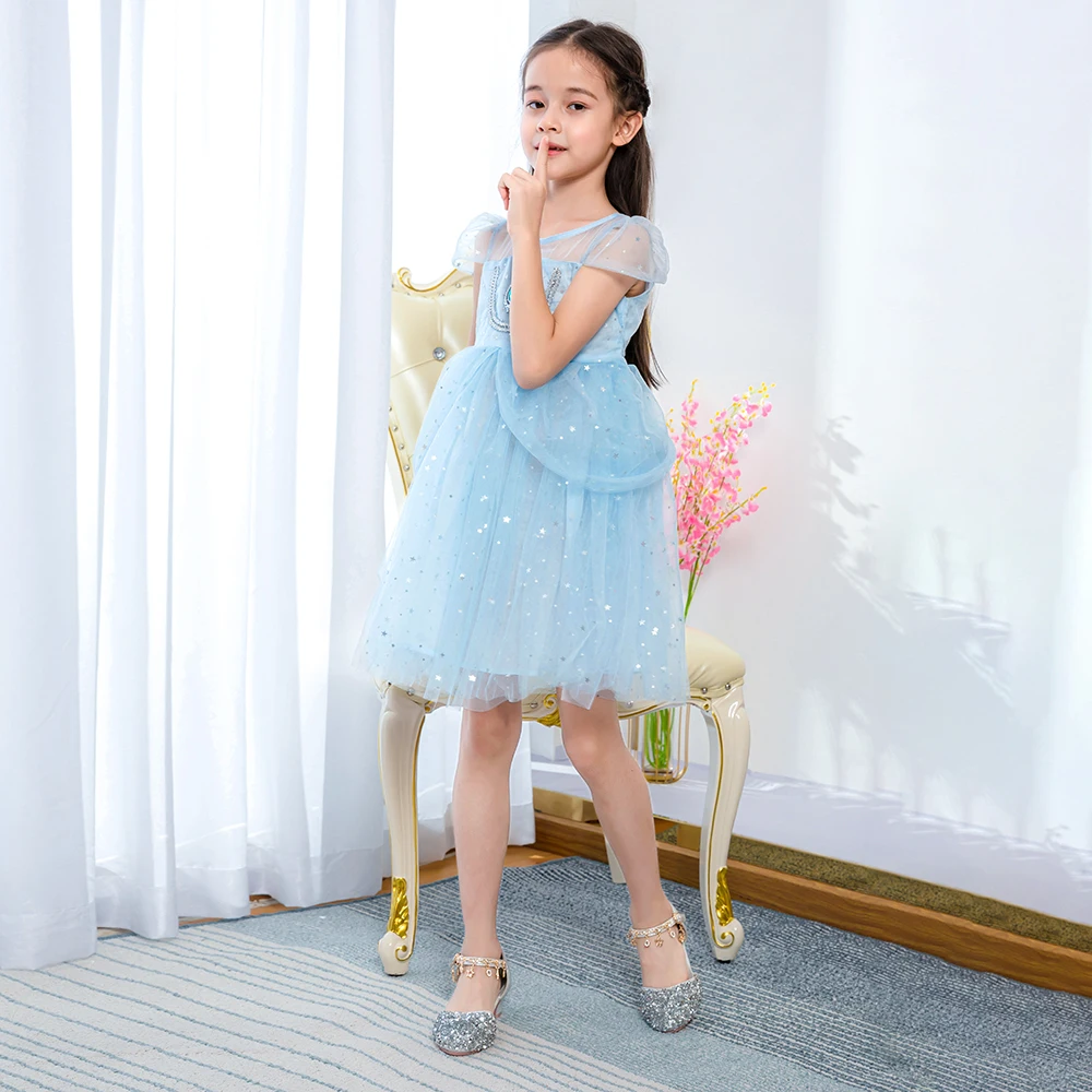 MQATZ Princess Anna Girls Costume Queen Elsa Star Ice Crystals Party Gown Cosplay Dresses for Girls BX1723