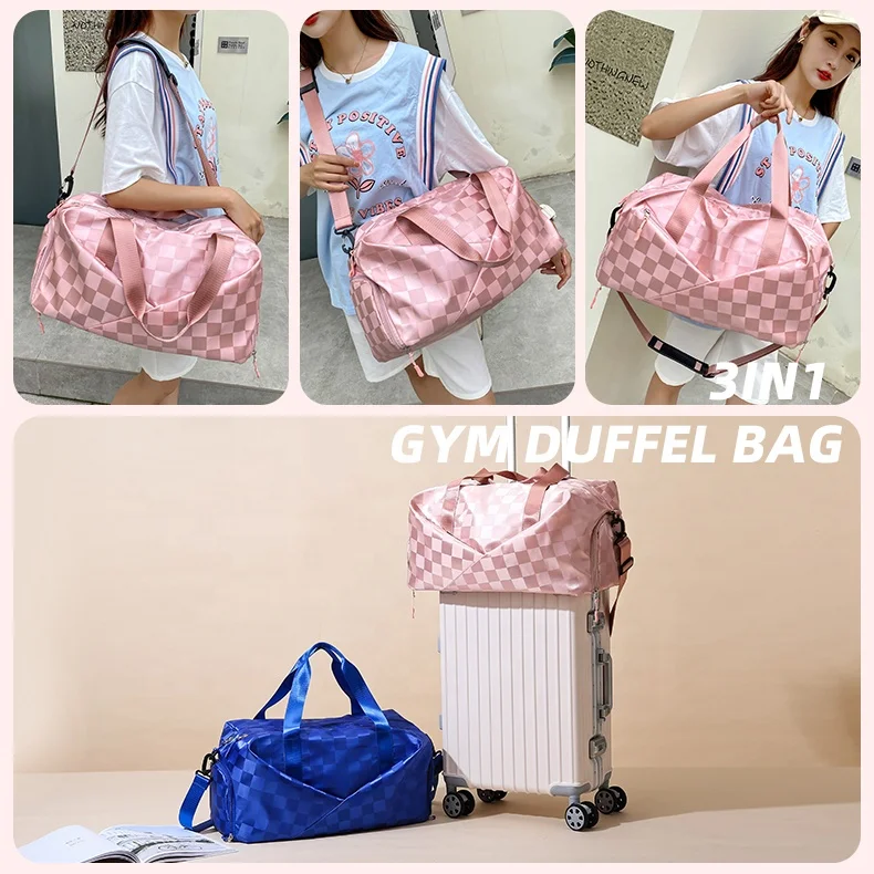 Checkerboard Waterproof Dry Wet Pocket Large Capacity Borse Da Viaggio Da Donna Travel Duffel Sport Bag with Shoe Compartment