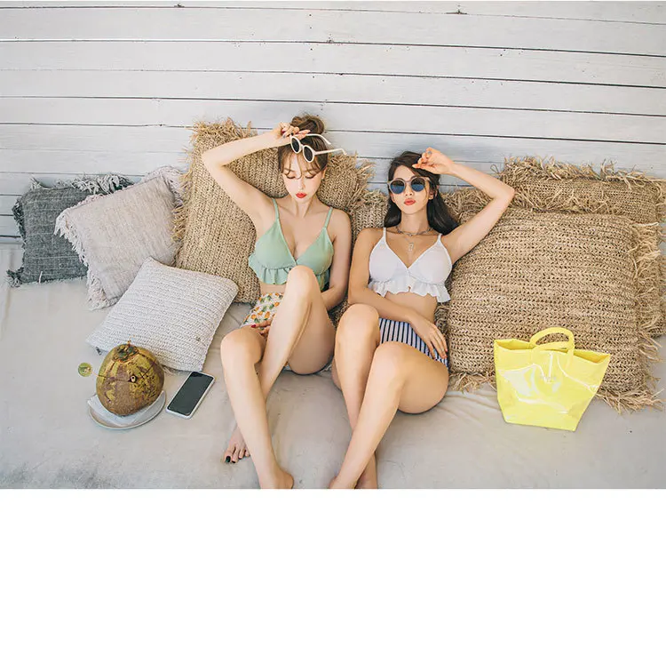 Floral print fringe beautiful swimsuits transparent quality sling free shipping suppliers high waist swim wear bikini