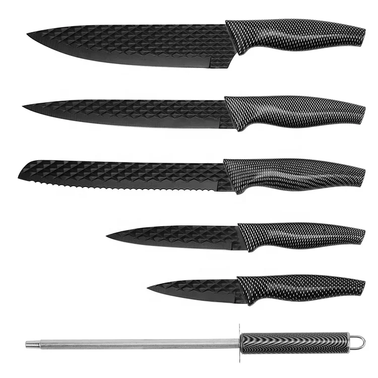 China Dinnerware Set 8 pcs Non Stick Coating Kitchen Knife Set With Acrylic Stander And Knife Roll Sharpener