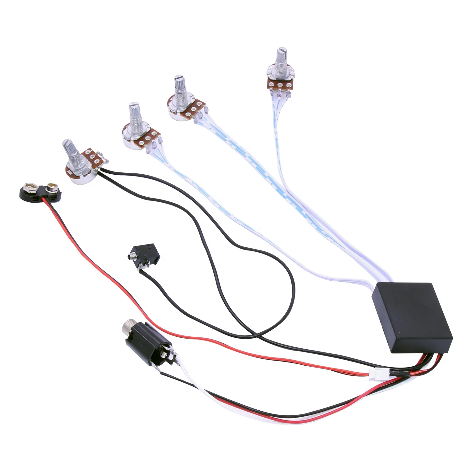 Customized 2 Band EQ Active Bass Pickup Circuit Wiring Harness Guitar Preamp With 2V2T Pots for 4 String Wooden Bass Guitar
