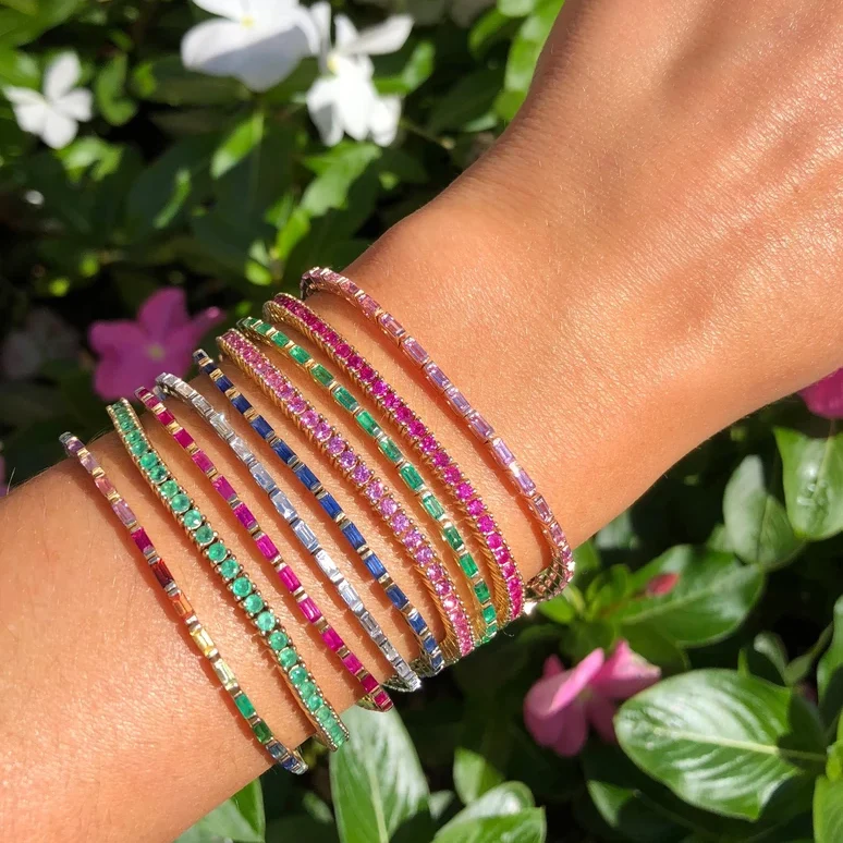 Gemnel 925 sterling silver rainbow Rectangular tennis bracelets & bangles