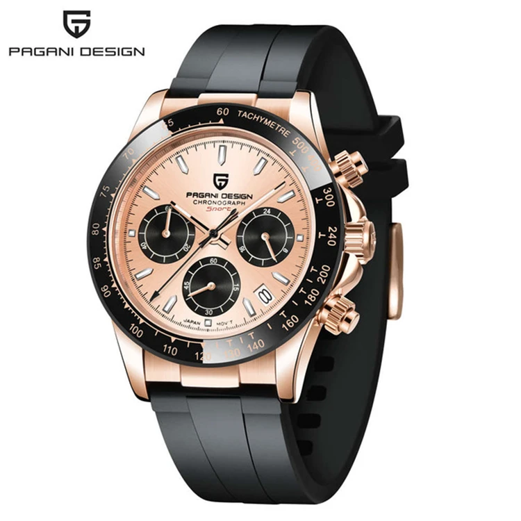 PAGANI DESIGN 1664 Relogio Watch New Quartz Wristwatch Luxury Sapphire Glass Sports Rubber Strap Chronograph Watch Men