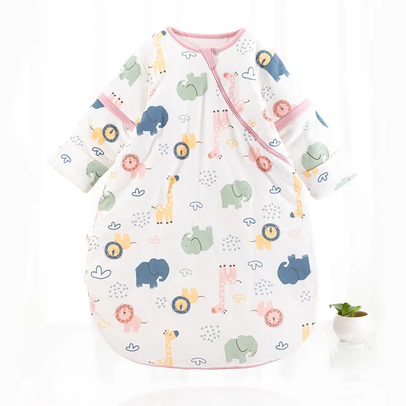 Spring and autumn round neck detachable sleeve sleeping bag cute and warm  newborn baby zipper sleeping bags