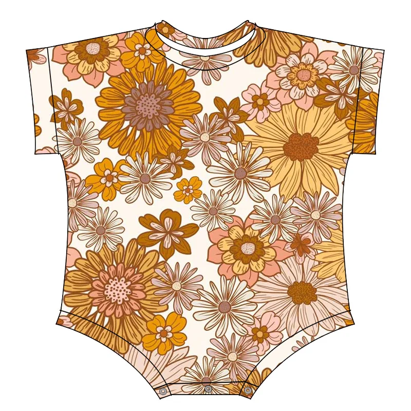 Wholesale Short Sleeve Girl Leotard Summer Autumn Round Neck Baby Romper Patchwork Design Kids Jumpsuit