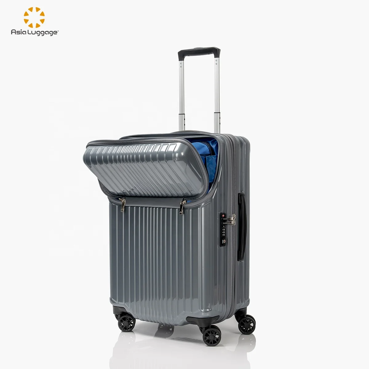 Front Open Laptop Pocket Business Style Travel Lightweight Carry on Suitcase Trolley Luggage