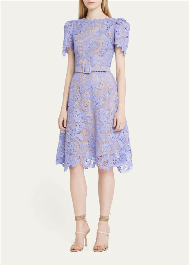 2023 Summer Wholesale Casual Elegant Ladies Short Sleeve High End Hot Lace Midi Dresses for Women