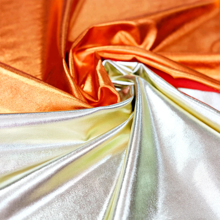 Low Price High Quality 95% Polyester 5% Spandex Elastane Metallic Gold Bronzing Foil Jersey Fabric For Elegant Dress