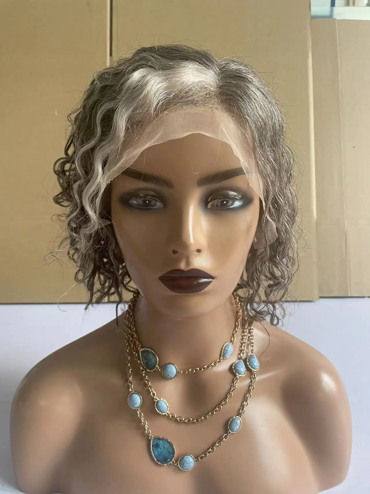 Short curly haircuts Salt and pepper grey bob wigs gray human hair  hd lace closure frontal wig