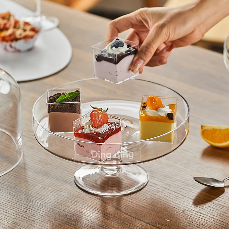 OEM/ODM Custom Creative Transparent Dust-proof Glass Cover High Foot Plate Dessert Table With Cake Stand