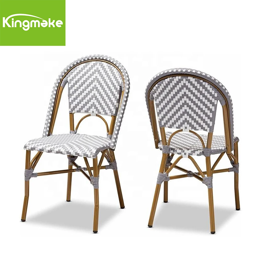 Grey And White Rattan Weaving Bistro Chairs French Outdoor Chair Garden Restaurant Chair Bistro
