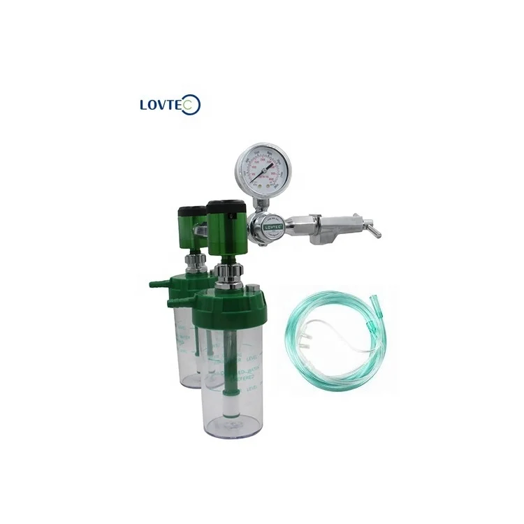Lovtec aluminum wall mounted flowmeter brass medical double tube oxygen flow meter with adapter