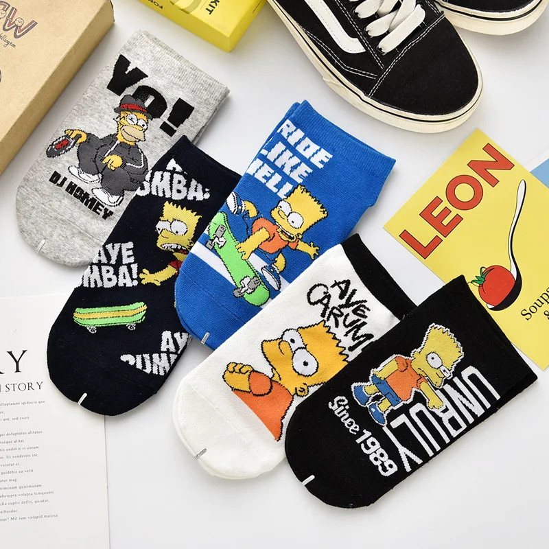 
New Design Women Girls Cartoon Ankle Socks Korean Cute Simpson Anime Cotton Socks Creative Personality Women Boat Socks 