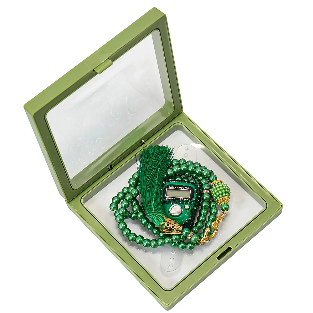 Religion Eid Ramadan Bright Pink 99 Beads Tasbihs Set Allah Islamic Prayer Tesbih Digital Rosary Glass Worry Muslim Beads