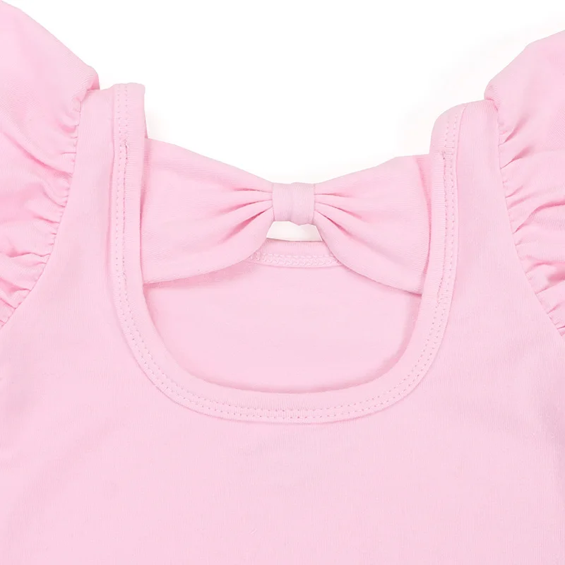 
pink cotton short sleeve flutter sleeve bowknot baby romper girls leotard baby leotard 