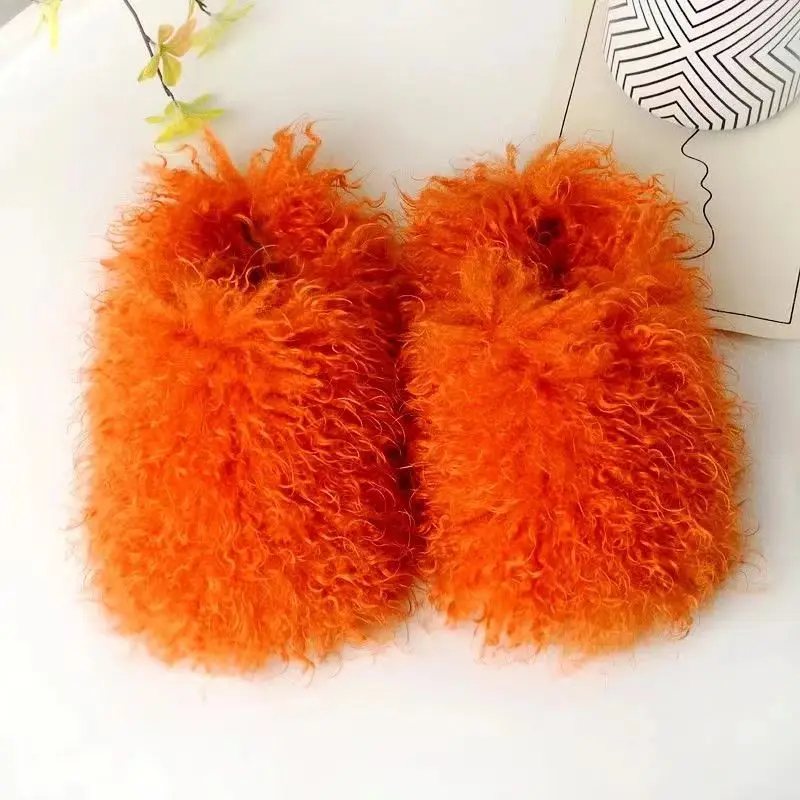 2023 Hot Selling New Arrivals Plush Slides Fuzzy Mongolian Sheepskin Ladies Fluffy Indoor Home Fashion Fur Slippers For Women