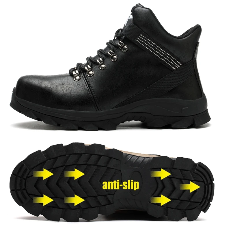 Wholesale Custom Logo Leather Steel Toe Waterproof Work Safty Safety Boots Anti-Smashing Safety Shoe S3 Working Footwear Shoes