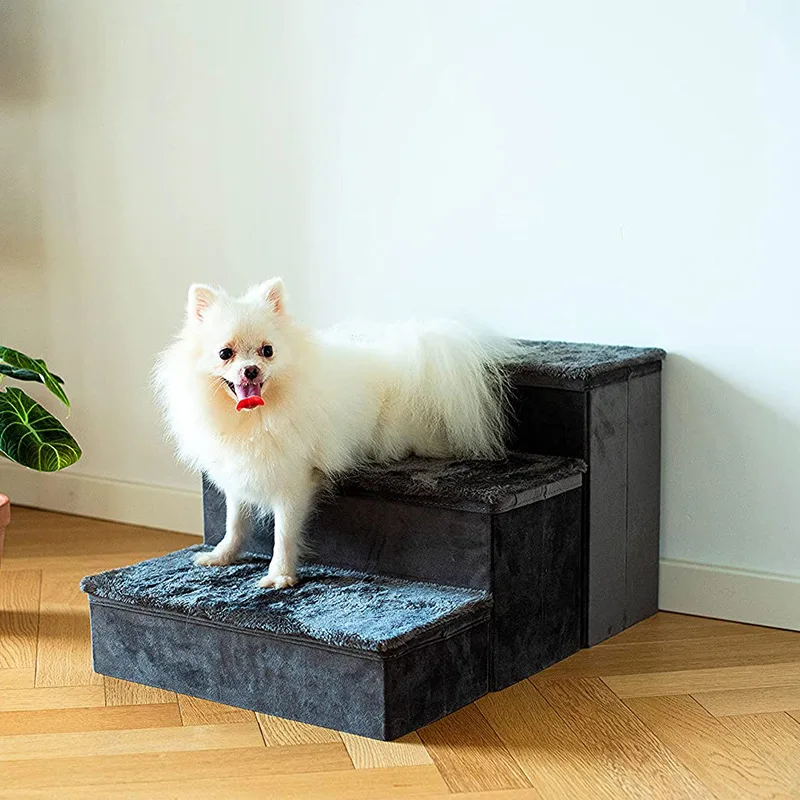 New Design Foldable Storage Ottoman Portable Luxury 4 Step Cheap Dog Staircase Steps Large Pet Dog Ramp Step Ladder For Bed