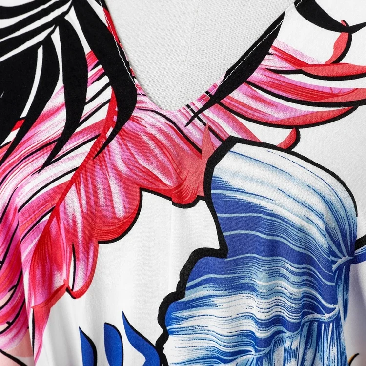 2020 New Arrivals Ladies Blouses Leaves Print Summer Women V-neck Short Sleeves Maxi Dress