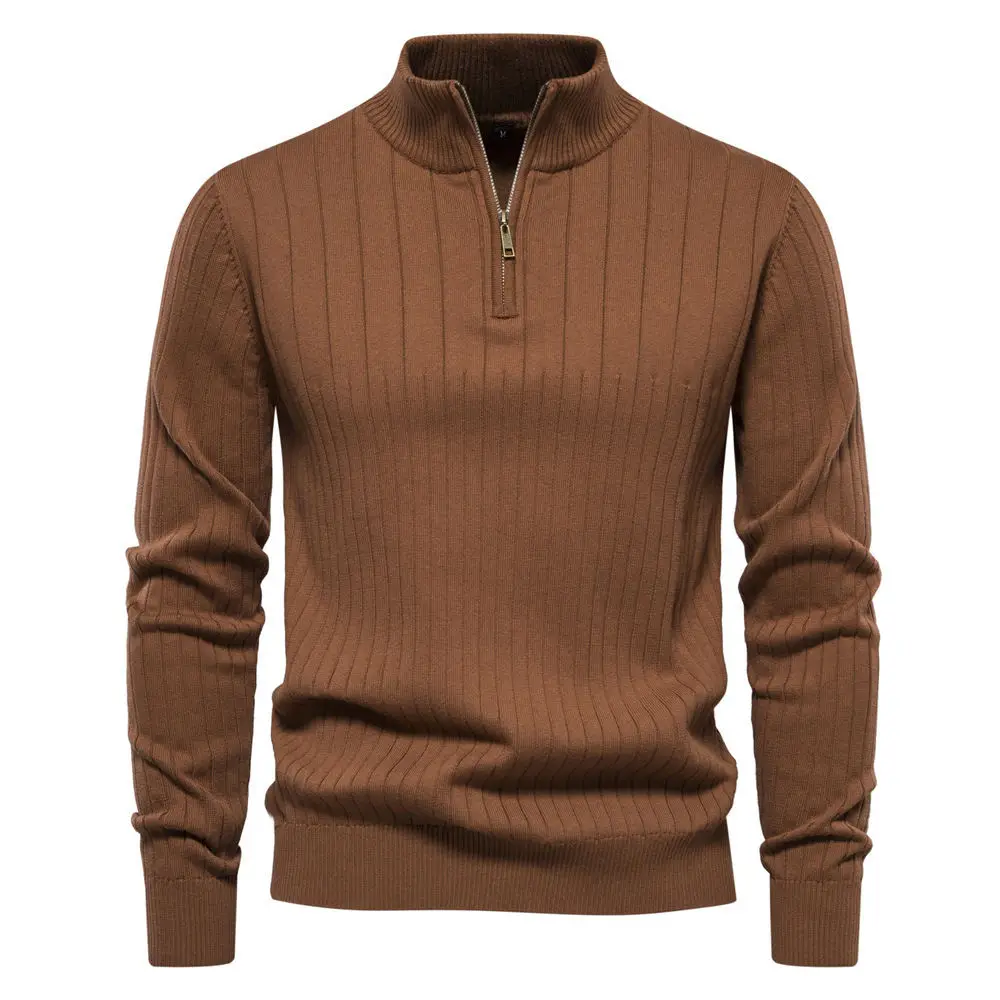 OEM Half Zip Pullover Cotton Sweater Male Custom Logo Men Fashion Turtleneck 1/4 Quarter Zipper Knitted Sweater