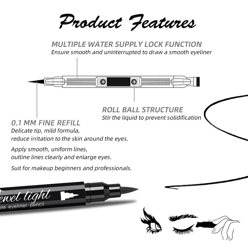 vegan no logo private label eyeliner double headed OEM 2 in 1 winged eyeliner stamp pencil with eraser