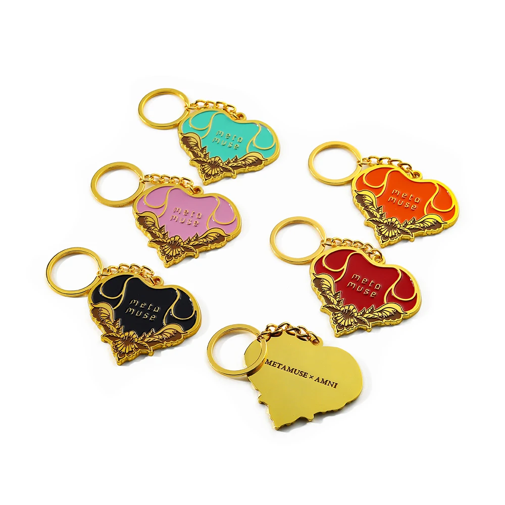 2024 New Arrival Key Chain Metal Zinc Alloy Colorful Soft Enamel Keychain Custom Design Heart Shape Gold 3D Beautiful Key Ring