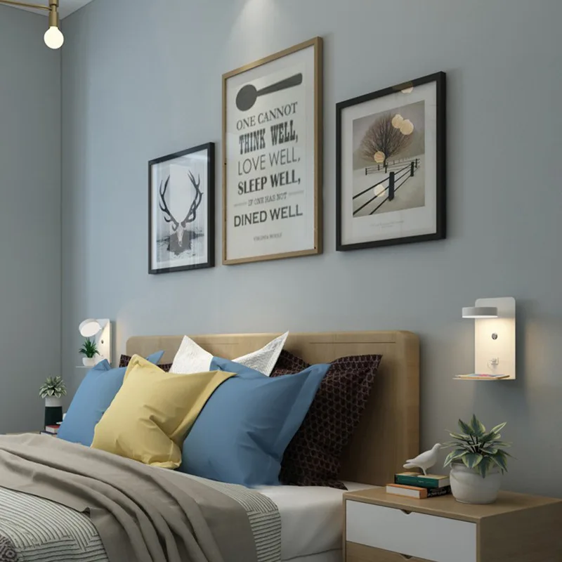 Bedroom bedside reading wall lamp black and white with USB charging hotel villa LED wall lamp