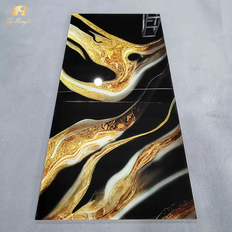 Foshan building materials glitter tiles sintered stone vitrified indoor bathroom luxury black and gold large porcelain tiles