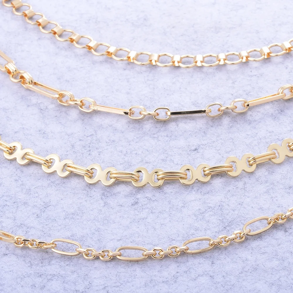 Wholesale Curb Cross Cable Chain Bulk 18K Gold Plated Brass Necklace Long and Short Heart Chain for DIY Bracelet Jewelry Making