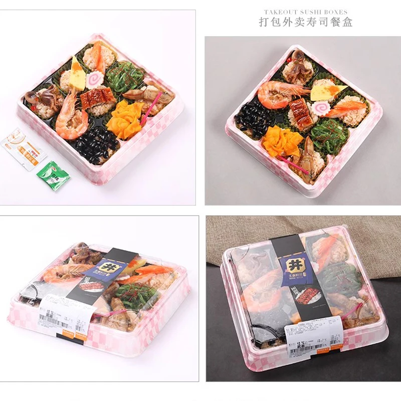 Square 9 compartment Take-out Sushi Trays Disposable Sushi Salmon Sashimi Platter Japanese-style Packing Box