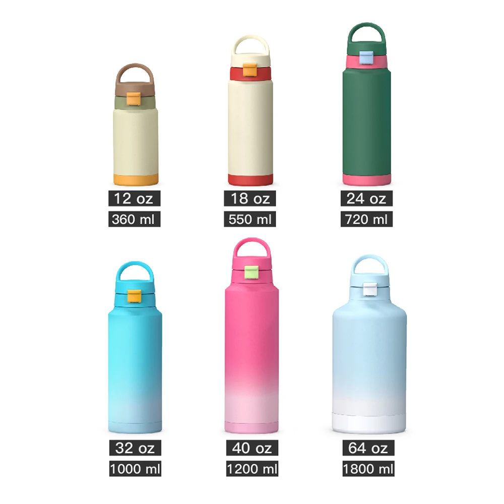 Multi Lids Option Water Bottle Double Wall 304 Stainless Steel Double Wall Sports Bottle Vacuum Flask With Silicone Boo