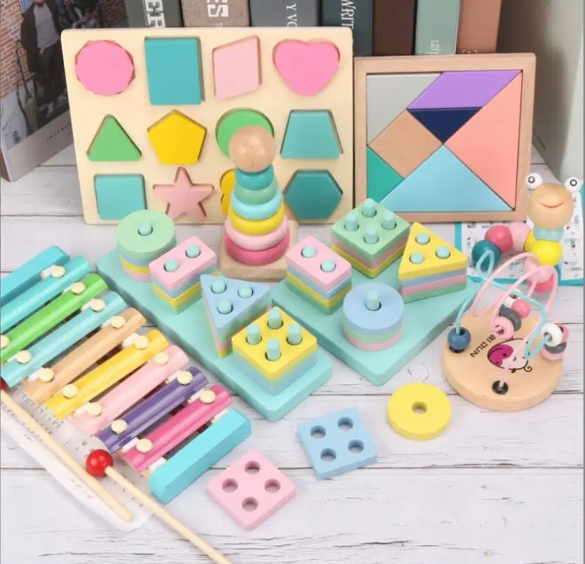 Montessori Wooden 3D Toys for Kids Colorful Educational Toy for Children Plastic Material Baby Learning Blocks