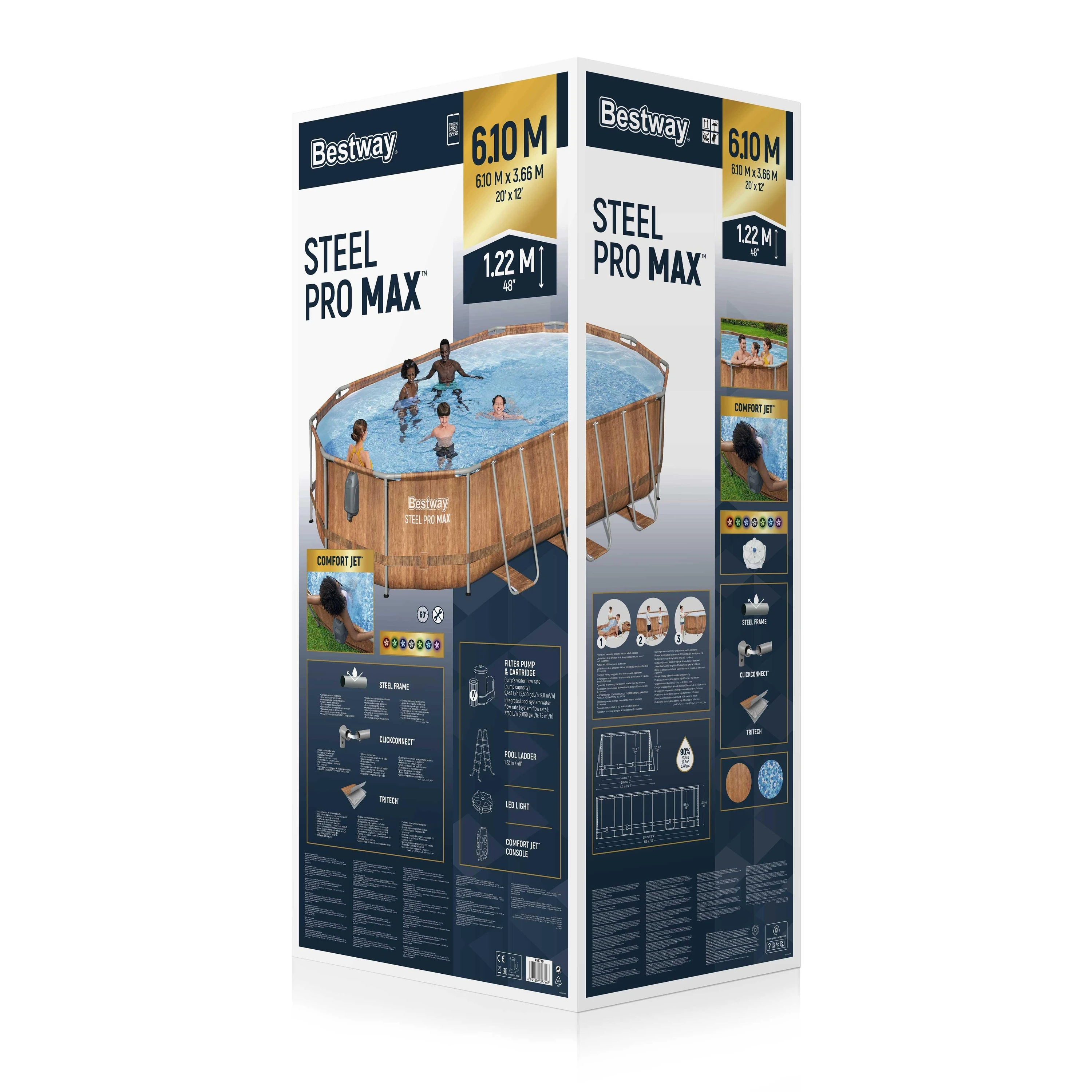 Bestway 56719 56720 Steel Pro MAX Comfort Jet frame pool Above Ground Pool Set 6.10 m x 3.66 m x 1.22 m
