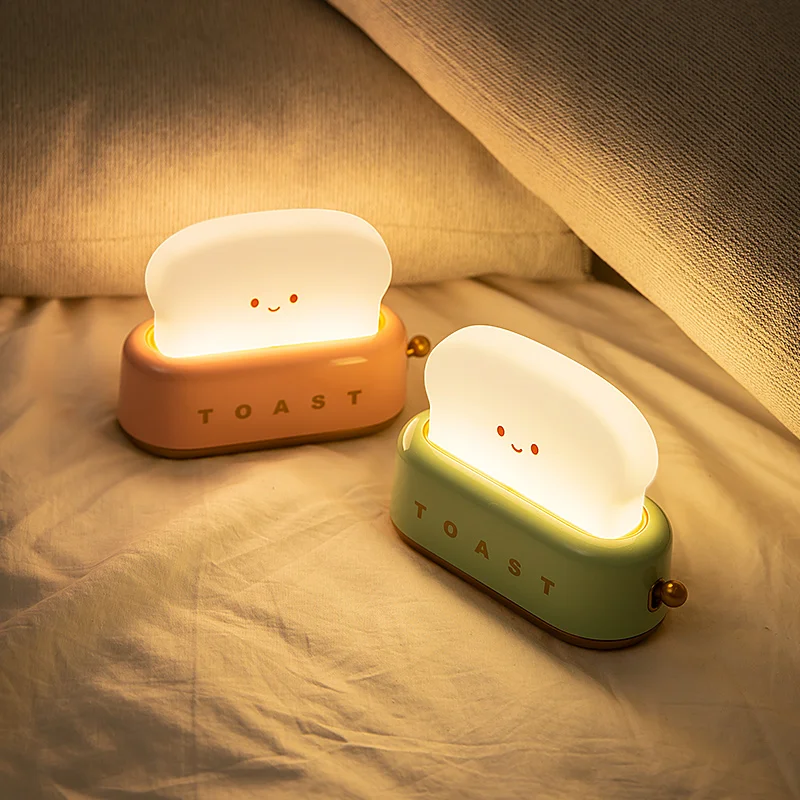 ICARER FAMILY Modern Mini LED Toaster Night Light Rechargeable Silicone Lamp for Bedroom