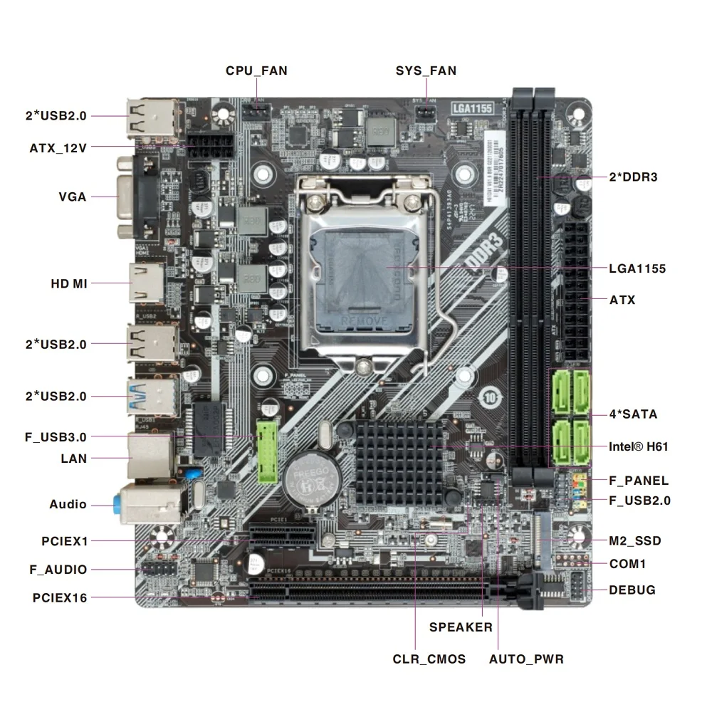 ITZR Esonic H61 M.2 Desktop Motherboard LGA 1155 DDR3 MATX Mainboard for 2nd/3rd Intel Core CPU In Stock