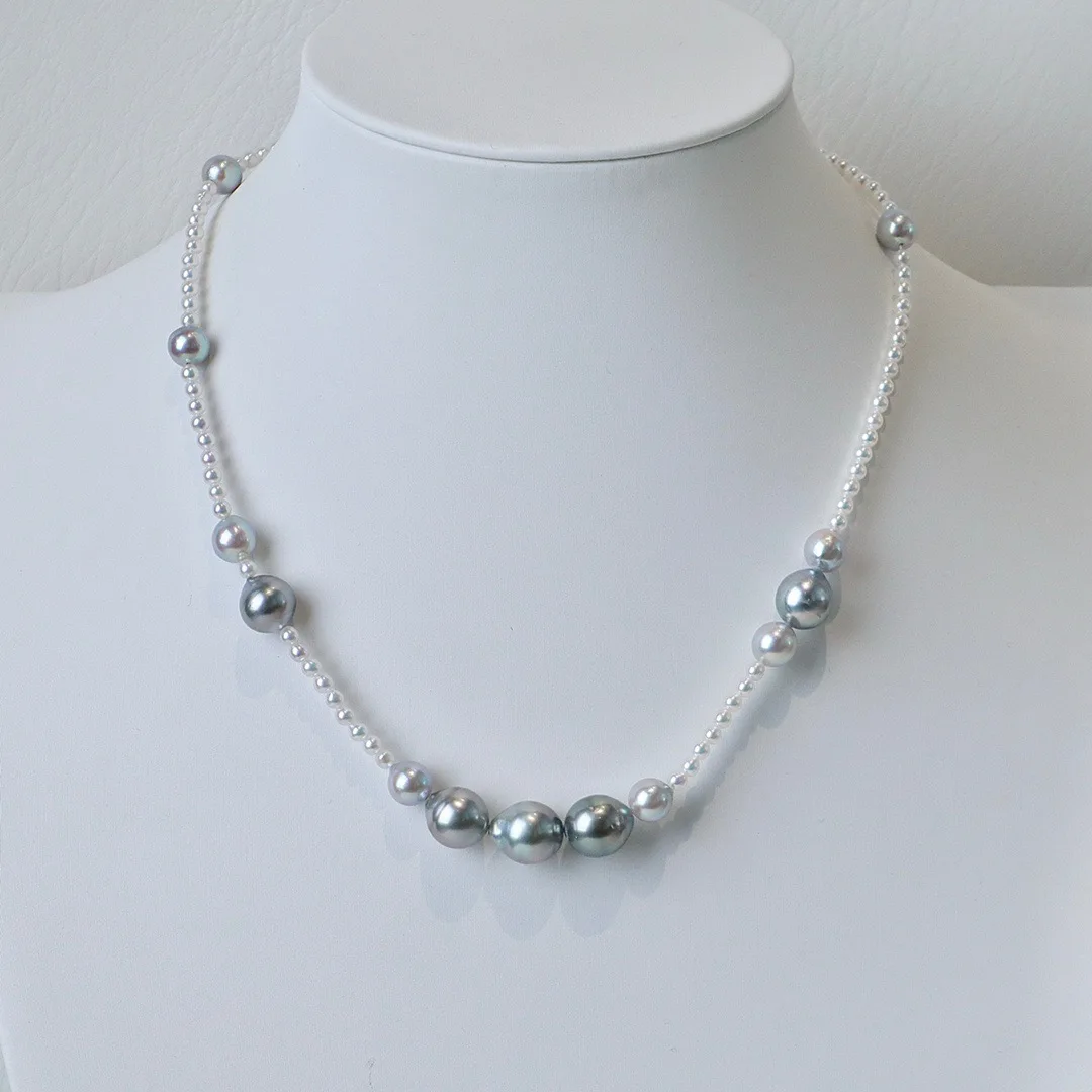 Non adjustable length 43cm strong light with slight flaws seawater Baroque necklace 9-10mm Tahitian Akoya pearl necklace