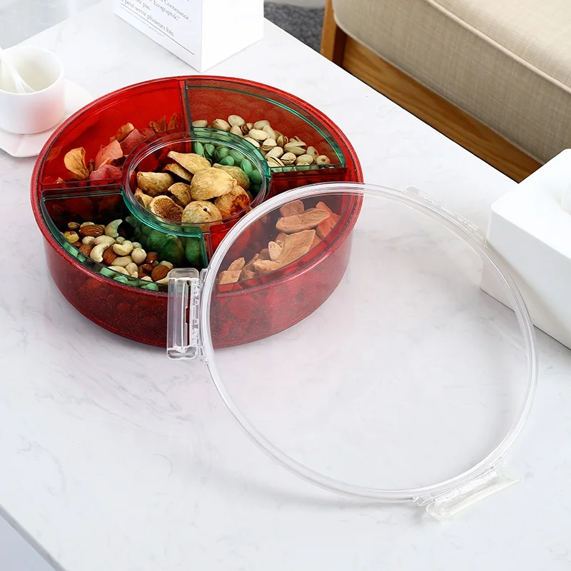 Food-grade durable desktop containers snack nut fruit home party use plastic divided snack storage box with lid