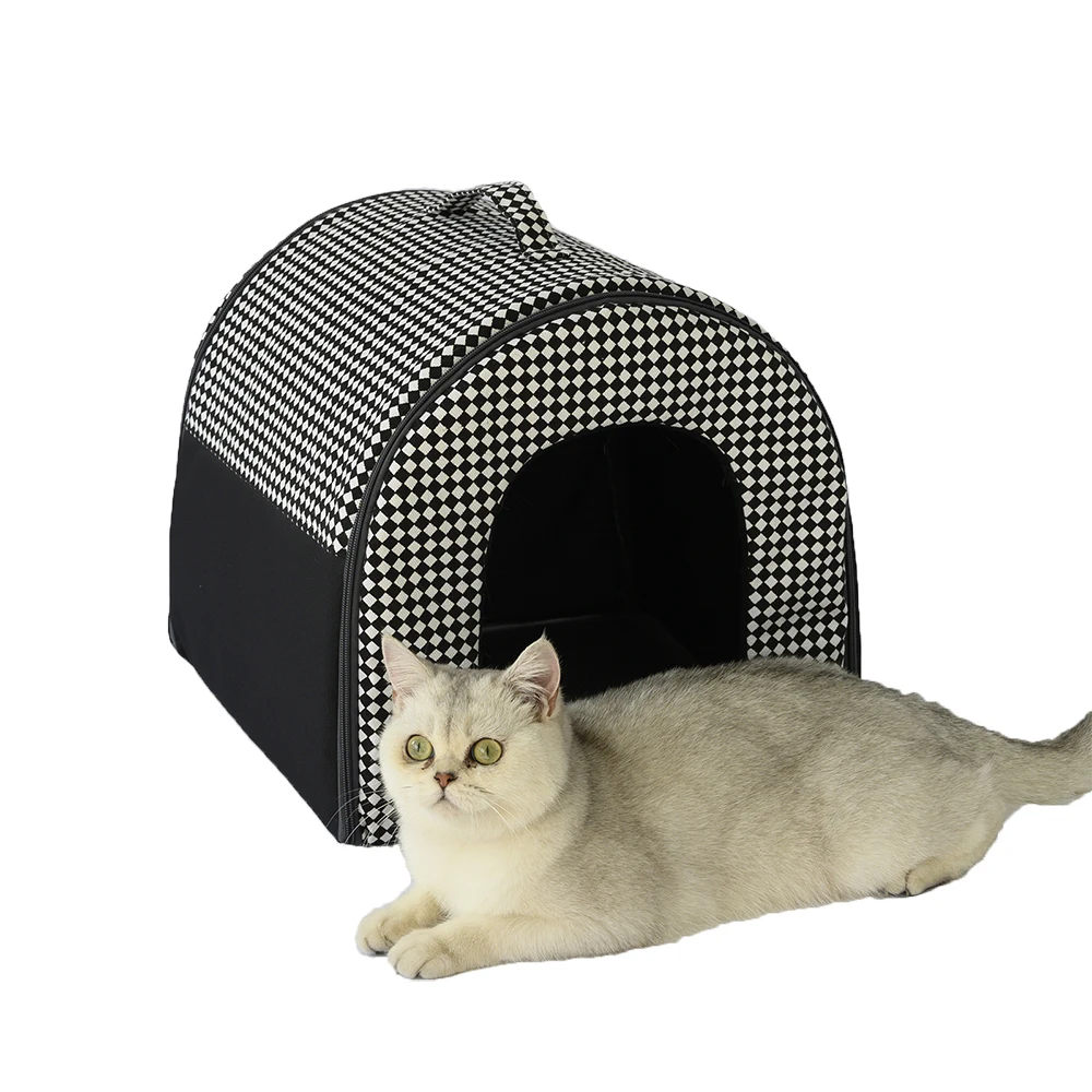 Customize Black And White Cozy Sleep Soft Cheap House Portable Foldable Dog Cat House Pet Beds